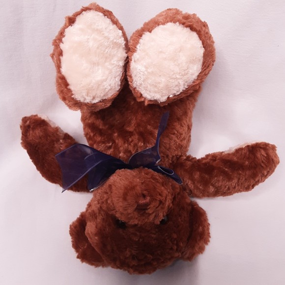 🖤Vintage 2002 Prince Plush Teddy Bear Caramel Brown With Purple Bow - Picture 8 of 8